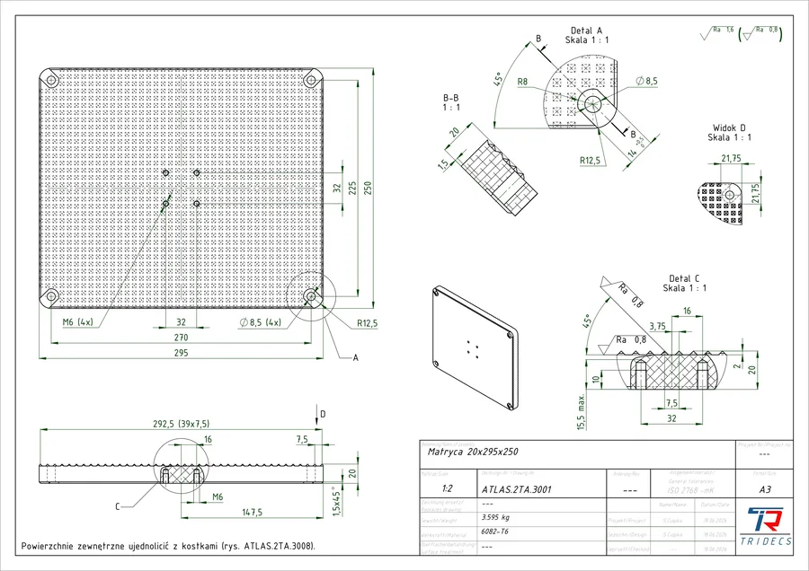 Rysunek techniczny matrycy Atlas 2.5T — ATLAS.2TA.3001